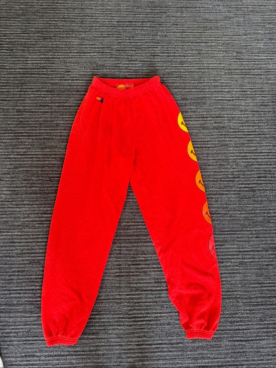 Aviator Nation Pants - Aviator Nation Red Track Joggers with Side Smiley Graphic